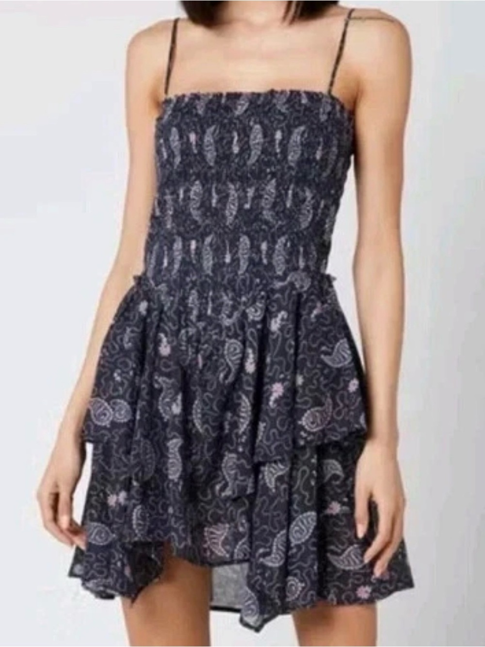 Isabel Marant Anka Black & Pink Smocked Strapless Floral Dress size 38 US 6-8